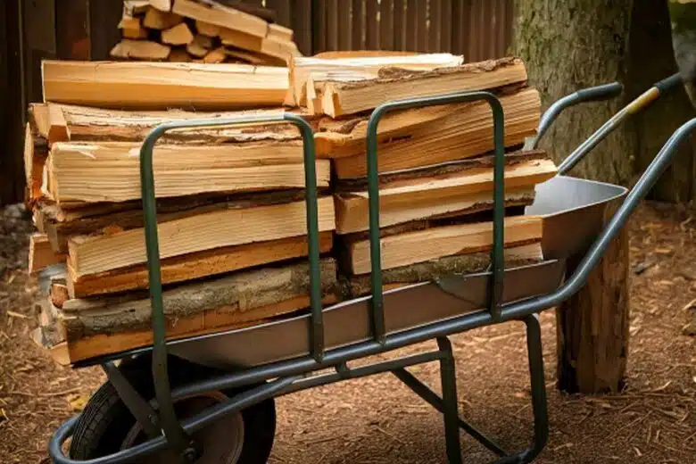 Un homme invente une brouette adaptée au transport du bois.