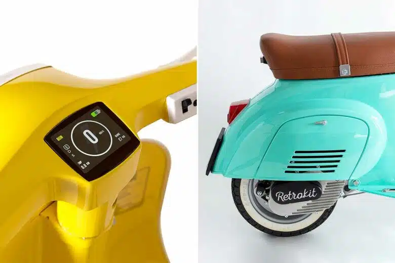 Une Vespa rétrofitée en scooter électrique.