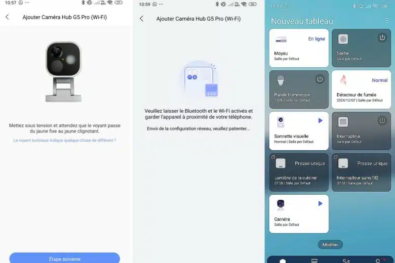 Configuration de l'Aqara G5 Pro – L'application guide pas à pas l’ajout de la caméra à l’écosystème domotique.