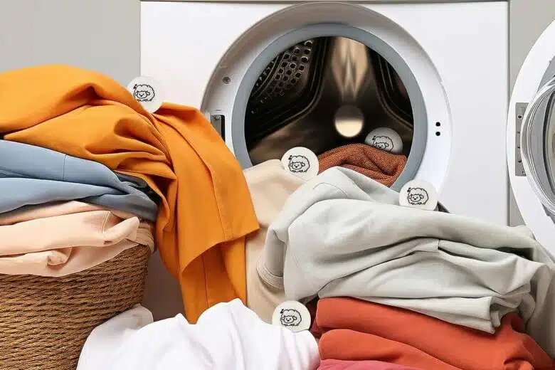 Un sèche-linge et des balles de séchage.