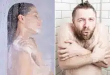 Une femme et un homme sous la douche à des températures différentes.