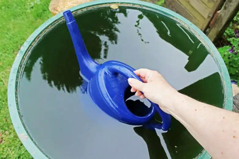 Une personne récupère de l'eau dans son bac.