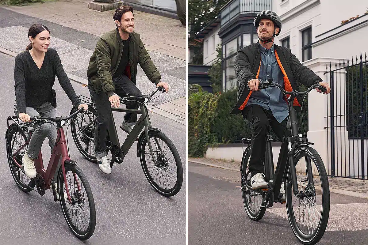 Des personnes font du vélo électrique.