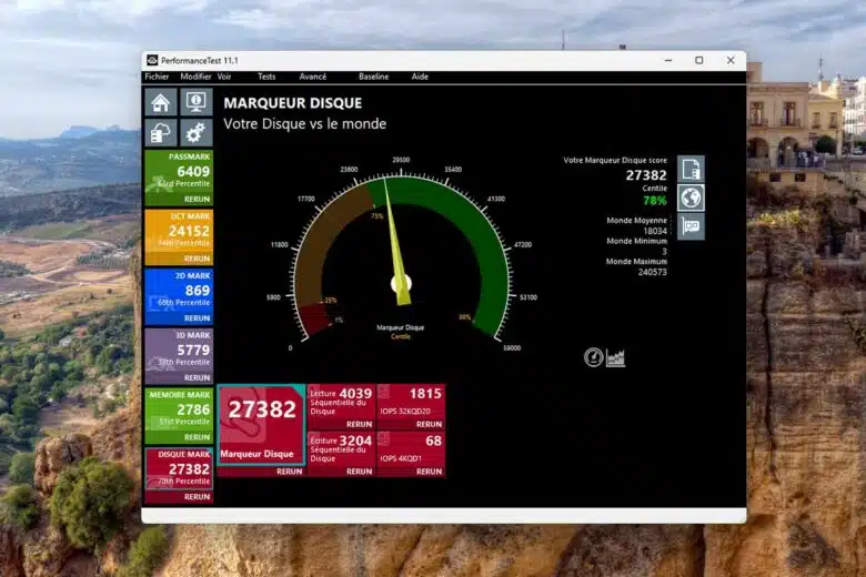 Le benchmark du disque dur SSD avec Passmark. 