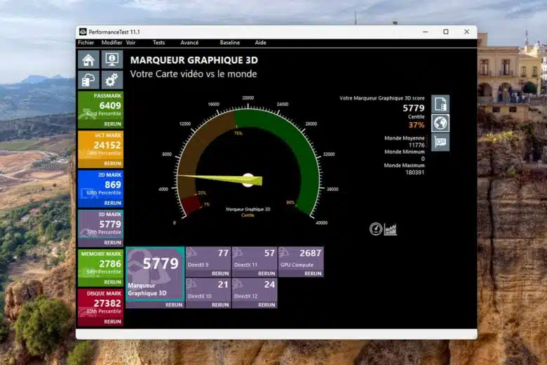 Le benchmark de la carte graphique avec Passmark. 