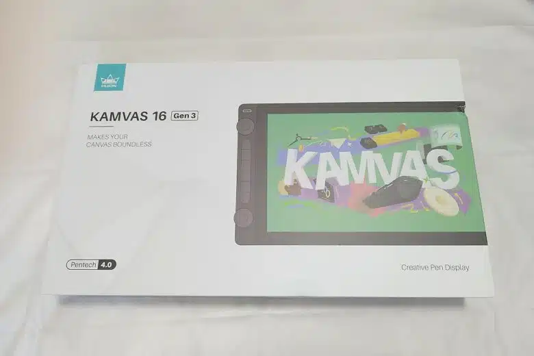 Emballage de la HUION Kamvas 16 Gen 3, un design sobre et élégant.